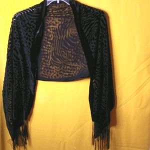 Black velvet & sheer animal print shawl